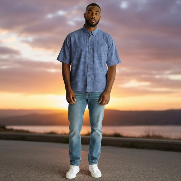 Moda Campia Mens Blue Short Sleeve Button-Up Shirt XXL 100% Cotton Classic Fit W - Picture 2 of 12